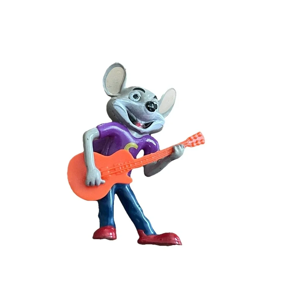 Chuck E Cheese Mouse Mini Figure Figurine Guitar Rock Star Straw Charm